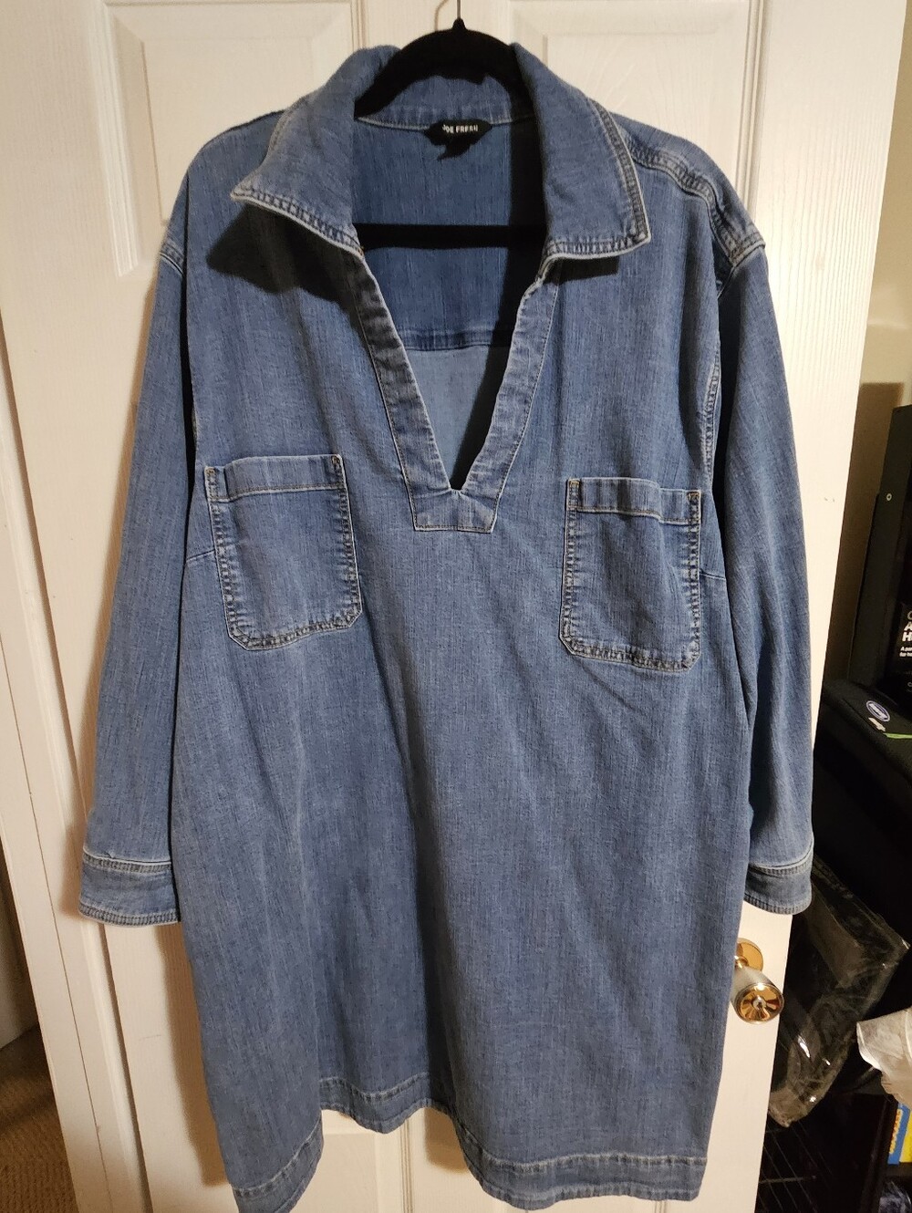 Joe Fresh Light Blue Denim V-Neck Long Sleeve Shirt/Dress Strerch Plus Size 2X
